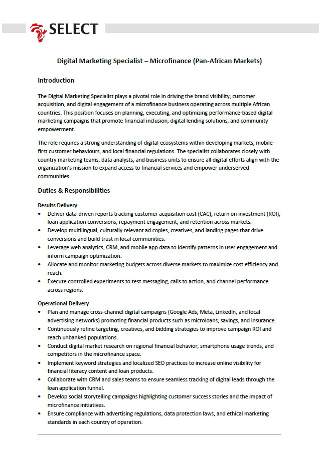 Select Africa - Digital Marketing Specialist Microfinance Website Select-Africa-Head-of-Credit-and-Risk-May-2023