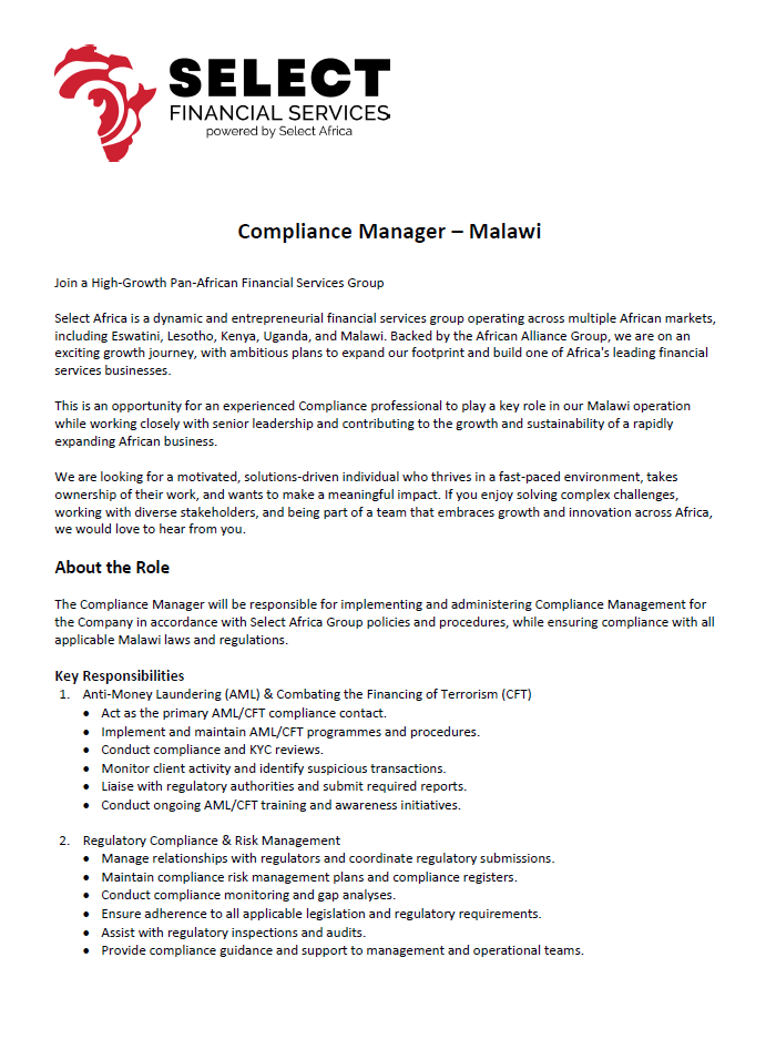 Compliance manager_Malawi Malawi-Job-Specification